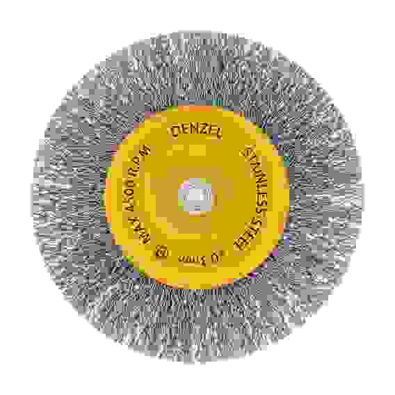 Щетка для дрели 100 мм, Плоская, со шпилькой, нержавеющая витая проволока// Denzel