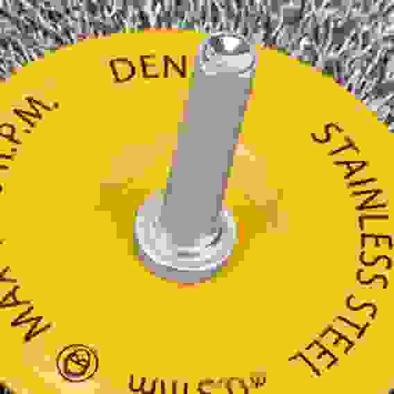 Щетка для дрели 100 мм, Плоская, со шпилькой, нержавеющая витая проволока// Denzel