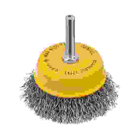 Щетка для дрели, 65 мм, Чашка, со шпилькой , нержавеющая витая проволока// Denzel