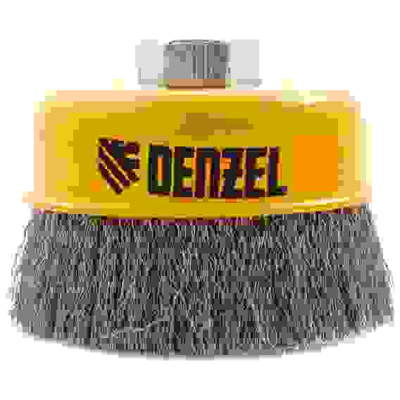 Щетка для УШМ, 100 мм, М14, Чашка, витая нержавеющая проволока 0,3 мм// Denzel