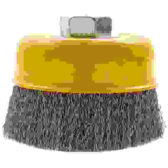 Щетка для УШМ, 100 мм, М14, Чашка, витая нержавеющая проволока 0,3 мм// Denzel