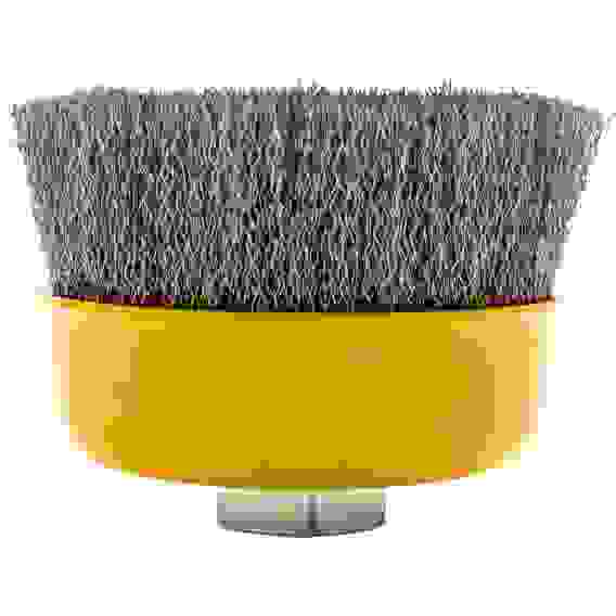 Щетка для УШМ, 100 мм, М14, Чашка, витая нержавеющая проволока 0,3 мм// Denzel