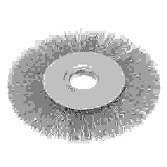 Щетка для УШМ, 125 мм, Плоская, витая нержавеющая проволока 0,3 мм, посадка 22,2 мм// Denzel