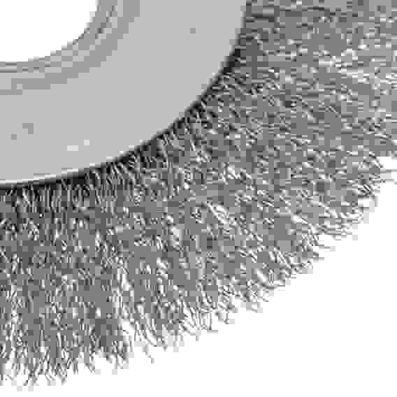 Щетка для УШМ, 125 мм, Плоская, витая нержавеющая проволока 0,3 мм, посадка 22,2 мм// Denzel