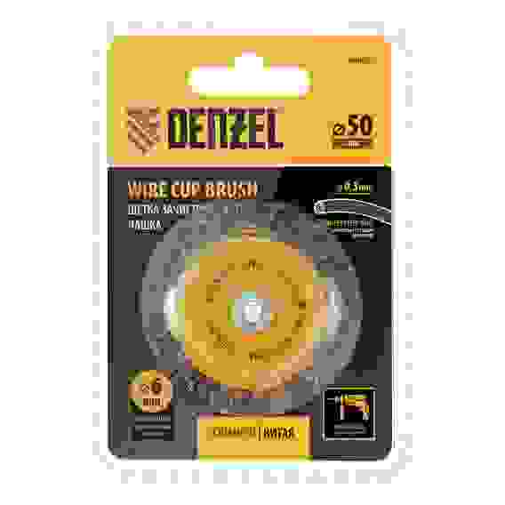 Щетка для дрели, 50 мм, Чашка, со шпилькой, нержавеющая витая проволока// Denzel
