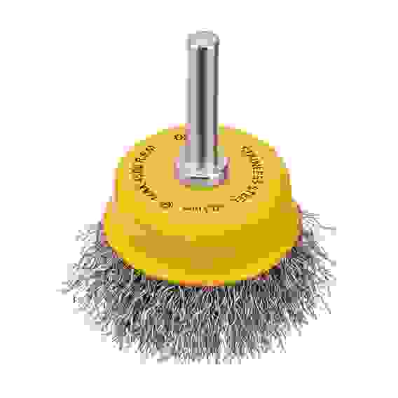 Щетка для дрели, 50 мм, Чашка, со шпилькой, нержавеющая витая проволока// Denzel