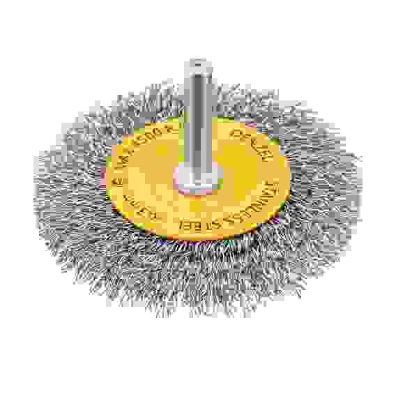 Щетка для дрели, 75 мм, Плоская, со шпилькой, нержавеющая витая проволока// Denzel