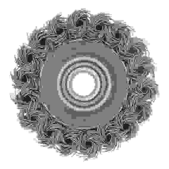 Щетка для УШМ, 75 мм, М14, Чашка, крученая нержавеющая проволока 0,5 мм// Denzel