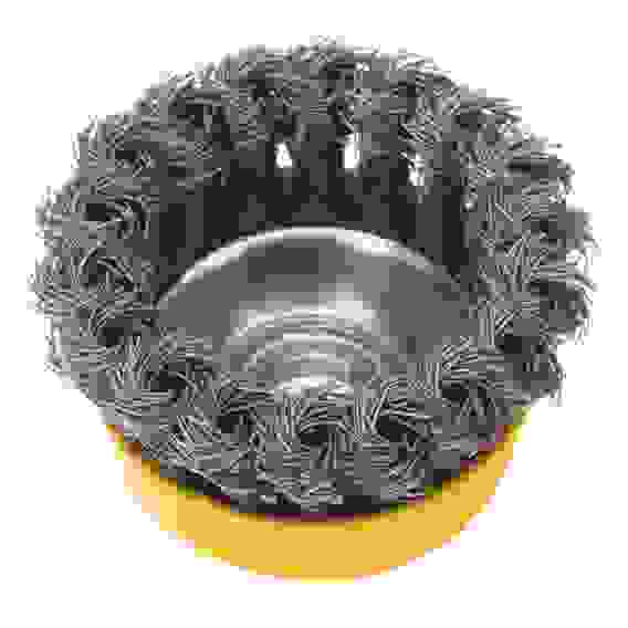 Щетка для УШМ, 75 мм, М14, Чашка, крученая нержавеющая проволока 0,5 мм// Denzel