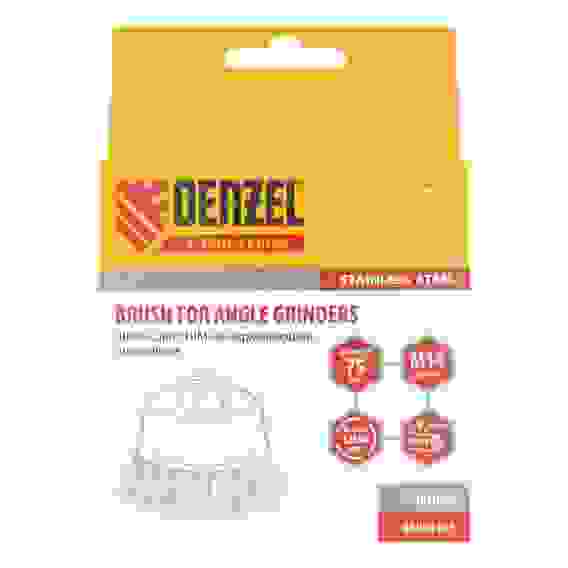 Щетка для УШМ, 75 мм, М14, Чашка, крученая нержавеющая проволока 0,5 мм// Denzel