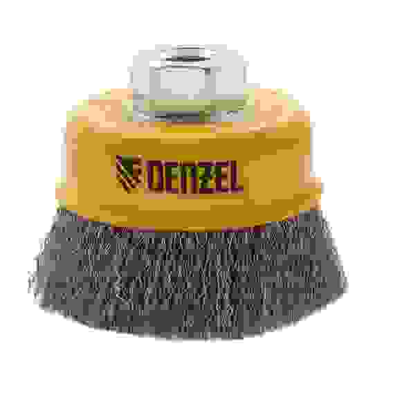 Щетка для УШМ, 75 мм, М14, Чашка, витая нержавеющая проволока 0,3 мм// Denzel