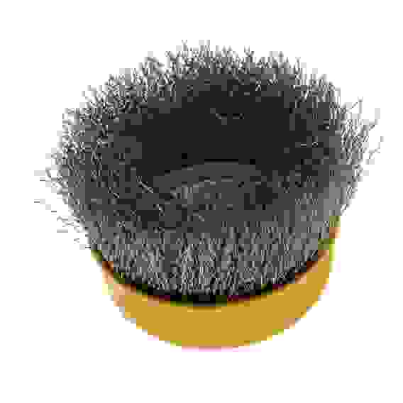 Щетка для УШМ, 75 мм, М14, Чашка, витая нержавеющая проволока 0,3 мм// Denzel