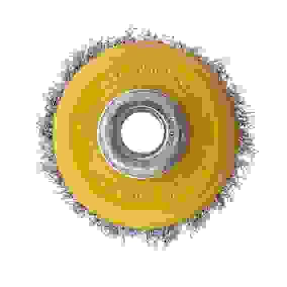 Щетка для УШМ, 75 мм, М14, Чашка, витая нержавеющая проволока 0,3 мм// Denzel