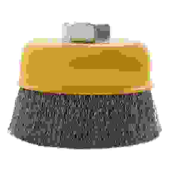 Щетка для УШМ, 75 мм, М14, Чашка, витая нержавеющая проволока 0,3 мм// Denzel