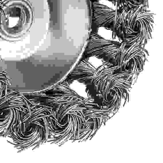 Щетка для дрели, 65 мм, Чашка, со шпилькой, нержавеющая крученая проволока// Denzel