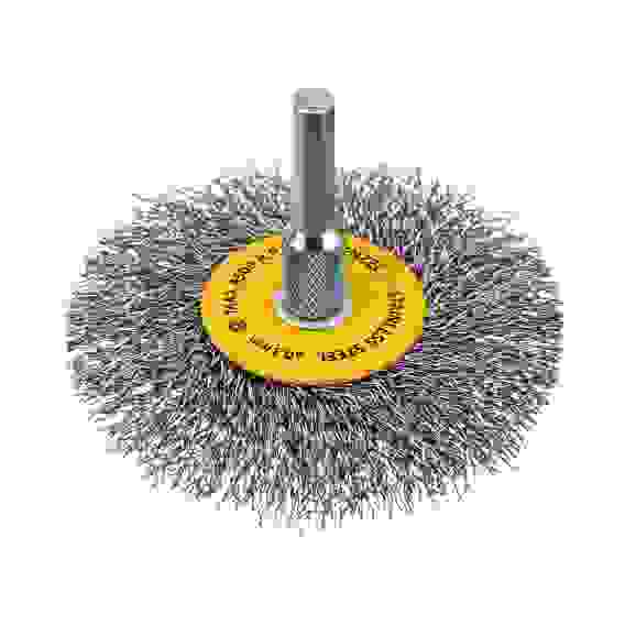 Набор щеток для дрели, 5 Плоских 25-38-50-63-75 мм, шпилька, нерж. вит. проволока// Denzel