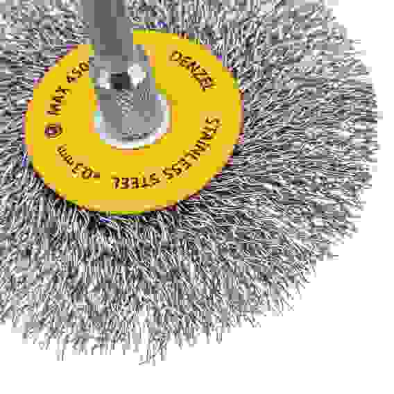 Набор щеток для дрели, 5 Плоских 25-38-50-63-75 мм, шпилька, нерж. вит. проволока// Denzel