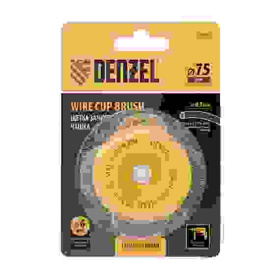 Щетка для дрели, 75 мм, Чашка, со шпилькой, нержавеющая витая проволока// Denzel
