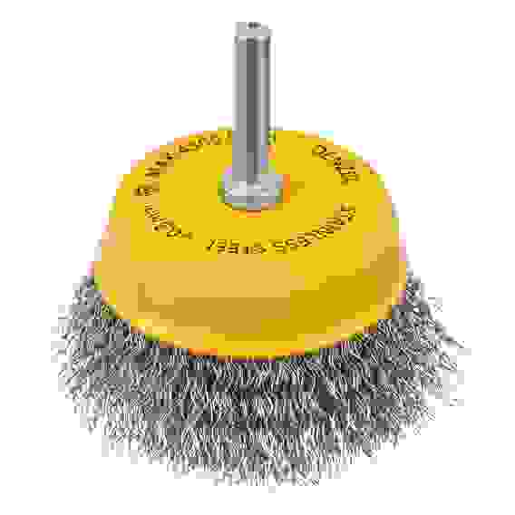 Щетка для дрели, 75 мм, Чашка, со шпилькой, нержавеющая витая проволока// Denzel