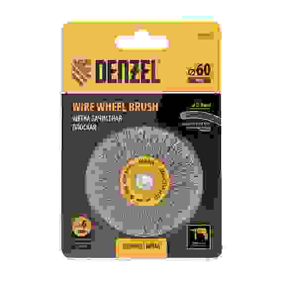 Щетка для дрели, 60 мм, Плоская, со шпилькой, нержавеющая витая проволока// Denzel