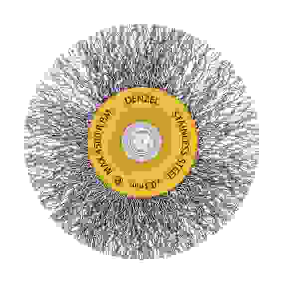 Щетка для дрели, 60 мм, Плоская, со шпилькой, нержавеющая витая проволока// Denzel