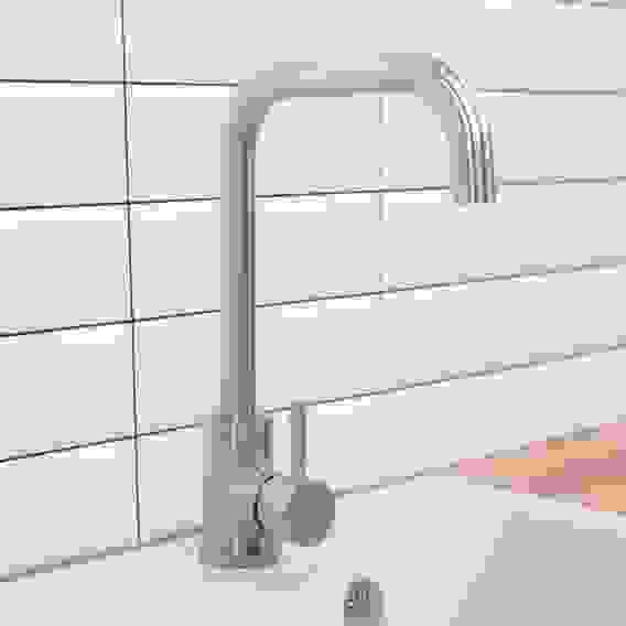 Смеситель для кухни, поворотный излив 30см, керам. картридж 35мм, нерж. сталь, SS01-G132 СоюзКран