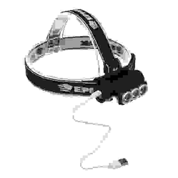 Фонарь налобный, 3 LED, 1200мАч, 3 режима, 8,3х3,8х5,4см, USB кабель, пластик ЕРМАК