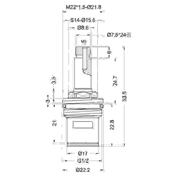 Кран-букса для смесителя 1/2&quot;, 24шл., шток 8х6мм, 90 градусов, металлокерамика
