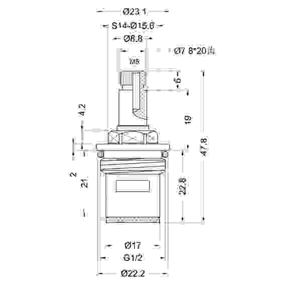 Кран-букса для смесителя 1/2\", 20шл., шток 8х6мм, 180°, металлокерамика