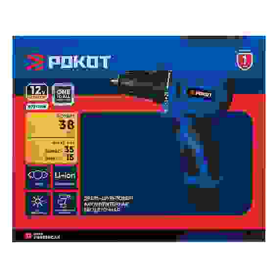 Дрель-шуруповерт аккумуляторный бесщеточный, 12В, 2*0 А*ч, 0-400/0-1400 об/мин, 38 Н*м РОКОТ