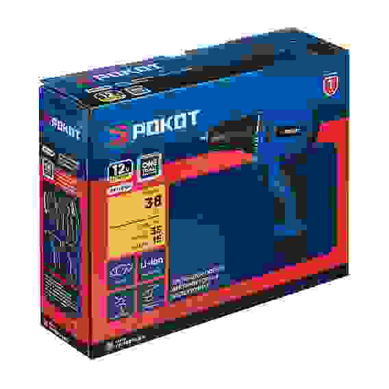 Дрель-шуруповерт аккумуляторный бесщеточный, 12В, 2*0 А*ч, 0-400/0-1400 об/мин, 38 Н*м РОКОТ