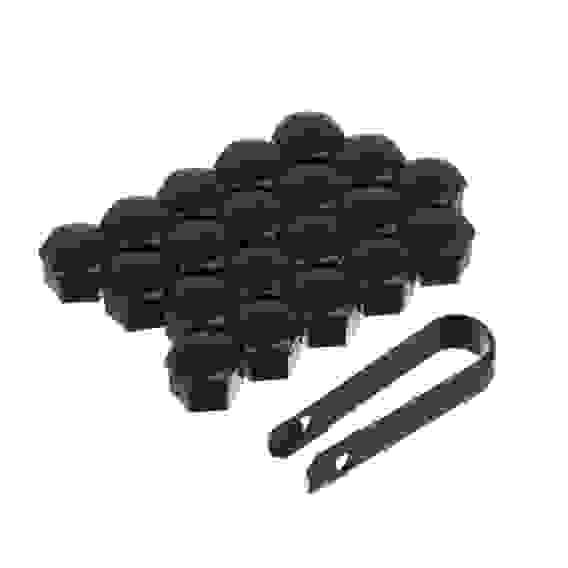 Колпачки на колесные болты/гайки 17 мм, 20 шт.+ съёмник, пластик, черный NG