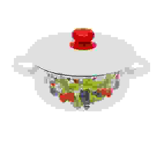 Кастрюля 1,5л цил белая с рис пл/кнопка