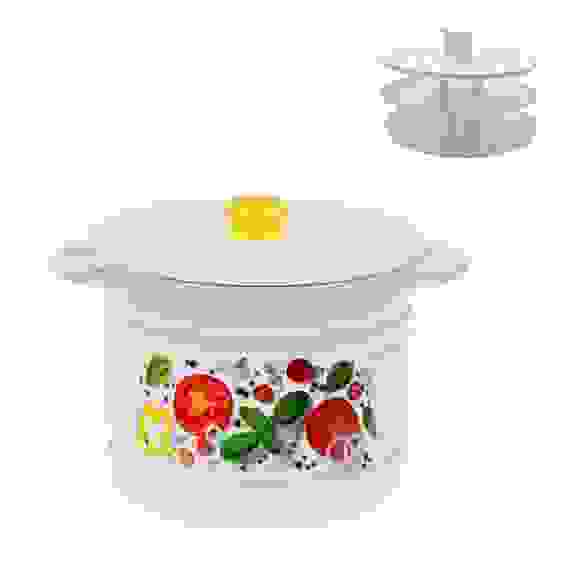 Мантоварка 9,0л 3 вставки белая с рис [КАПРИЧЕ] пл/кнопка