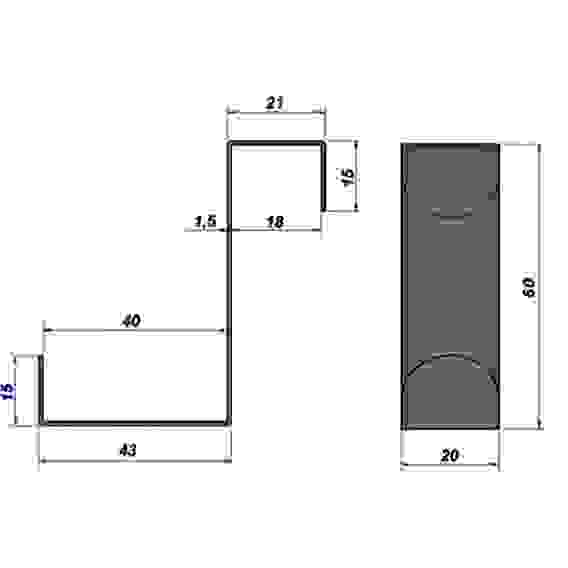 Двухсторонний крючок для дверей и шкафов h60 черный