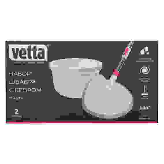 Набор швабра с круглым ведром, 2 насадки, ABS-пластик, полипропилен, нерж.сталь VETTA