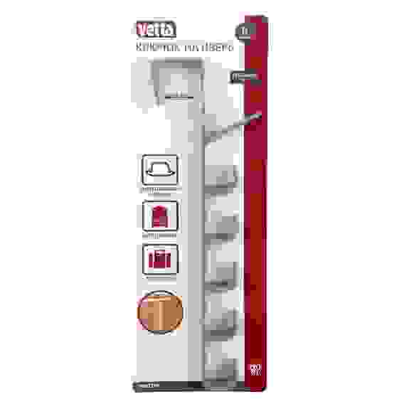 Крючок на дверь, 6 крючков, пластик, 32х3,5х10см VETTA