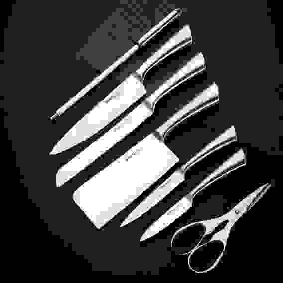 Набор ножей кухонных 8пр, ручки хром, акриловая подставка Мартелл SATOSHI