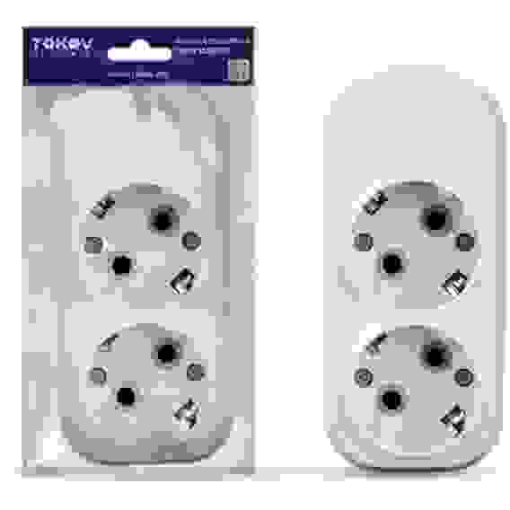 Колодка удлинителя 2-м 16А с заземл.АБС-пластик бел.TOKOV ELECTRIC TKE-C01-KU2-Z,1685660