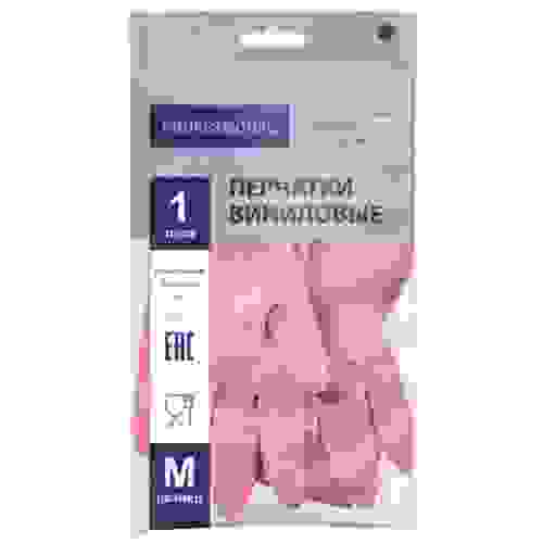 Перчатки хозяйственные виниловые, TP TC. розов, M ЧЗ