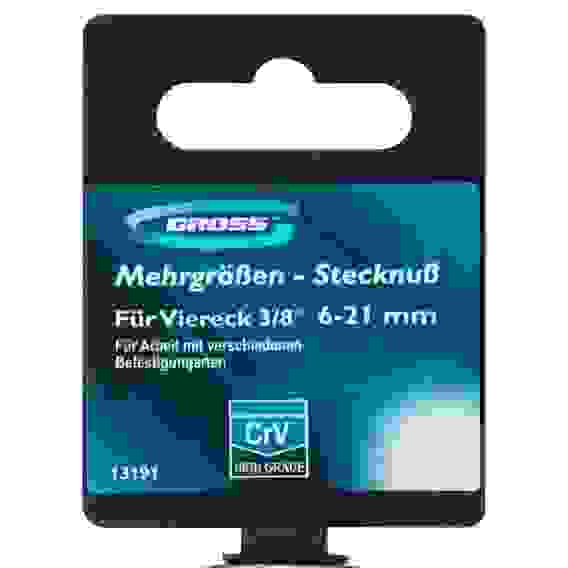 Головка торцевая многоразмерная, 6-21мм под квадрат 3/8" CrV хромир // Gross