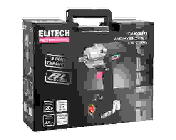 Гайковерт акк. ELITECH CW 2009SL, бесщеточный, 510/630/850 Hм, 0-1050/1650/2350 об/мин, 20В, 4 Ач