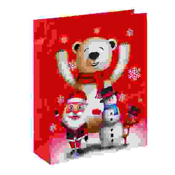 Пакет подарочный бумажный, с ламинированным нанесением, 26x32x9 см, 4 дизайна, арт 16 СНОУ БУМ