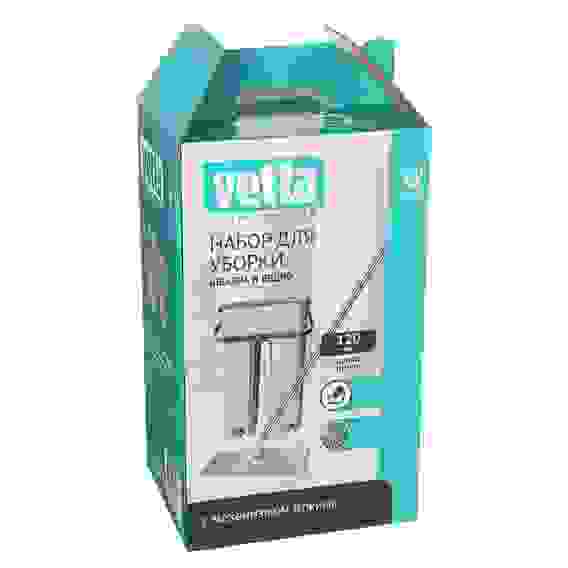 Набор для уборки: швабра, ведро с механизмом отжима, 2 насадки, микрофибра VETTA