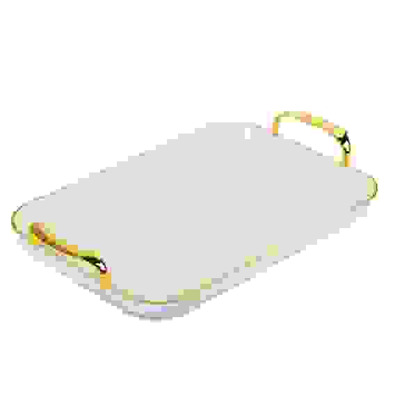 Поднос прямоугольный с ручками с золотой каемкой 42,5x27x3см РЕТ