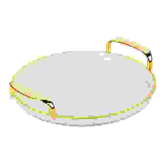 Поднос круглый с ручками с золотой каемкой 30x28x3см РЕТ
