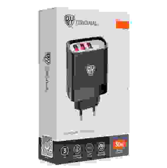 Сетевое зарядное устройство Максимум, быстрая зарядка QC3.0, 3xUSB, 30 Вт, черный BY