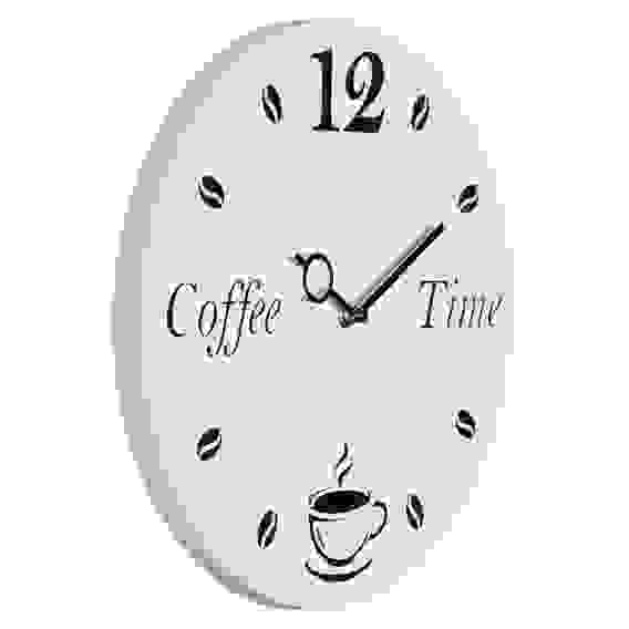 Часы настенные из металла, d=32 см, открытая стрелка, белый+чёрный "Coffee Time" Рубин