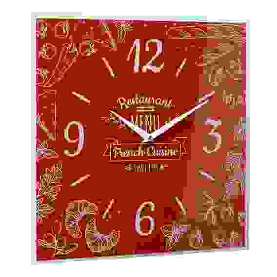 Часы настенные из стекла 35х35 см, открытая стрелка "Французкая кухня"