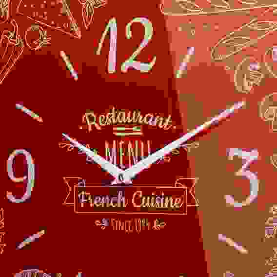 Часы настенные из стекла 35х35 см, открытая стрелка "Французкая кухня"